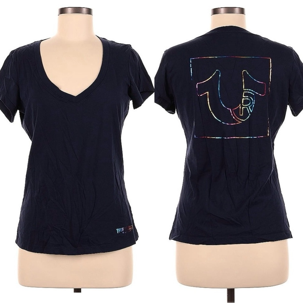 True Religion Rainbow Foil Slim V Tee Size Medium